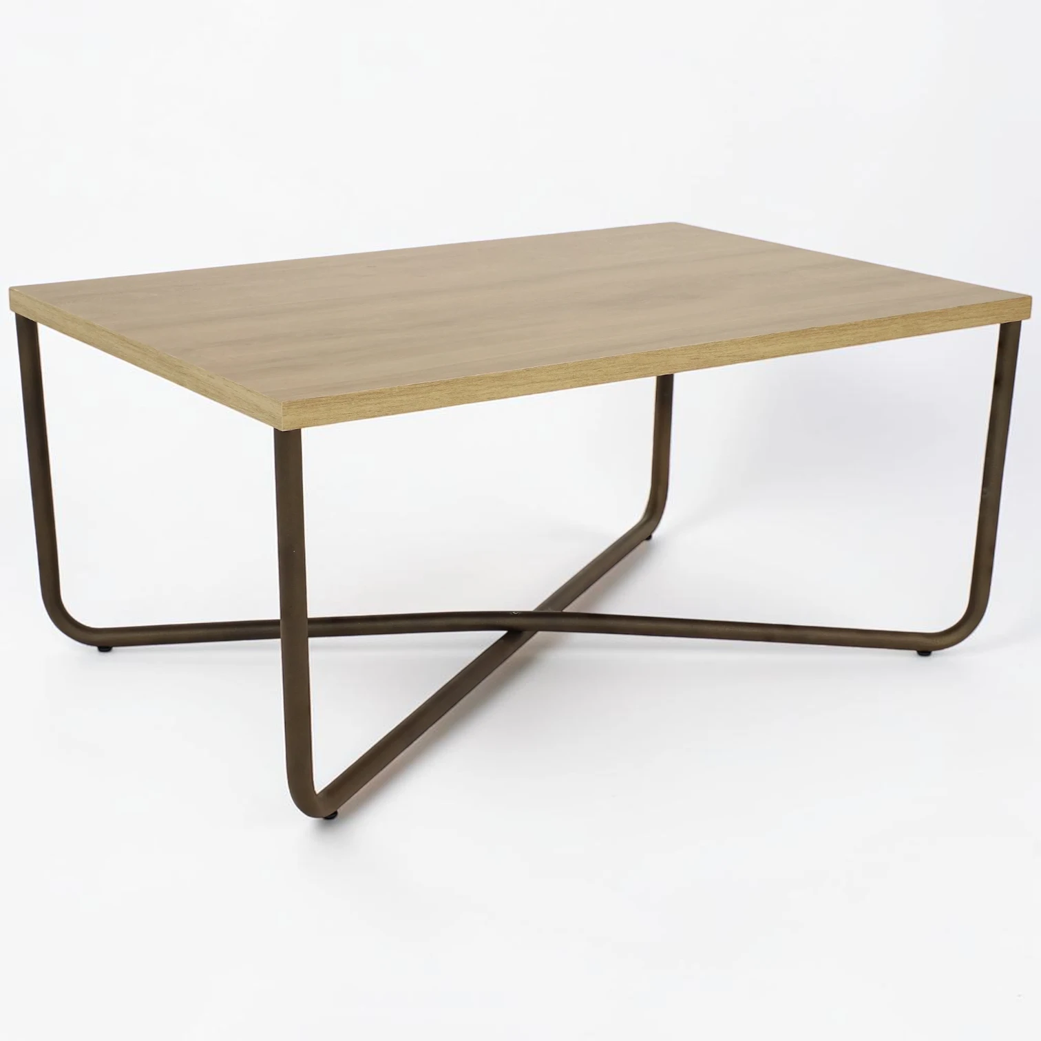 Homegardenorganizer Industrial Coffee Table, Rectangular Wood Top with Powder-Coated Steel Cross Base, Brown