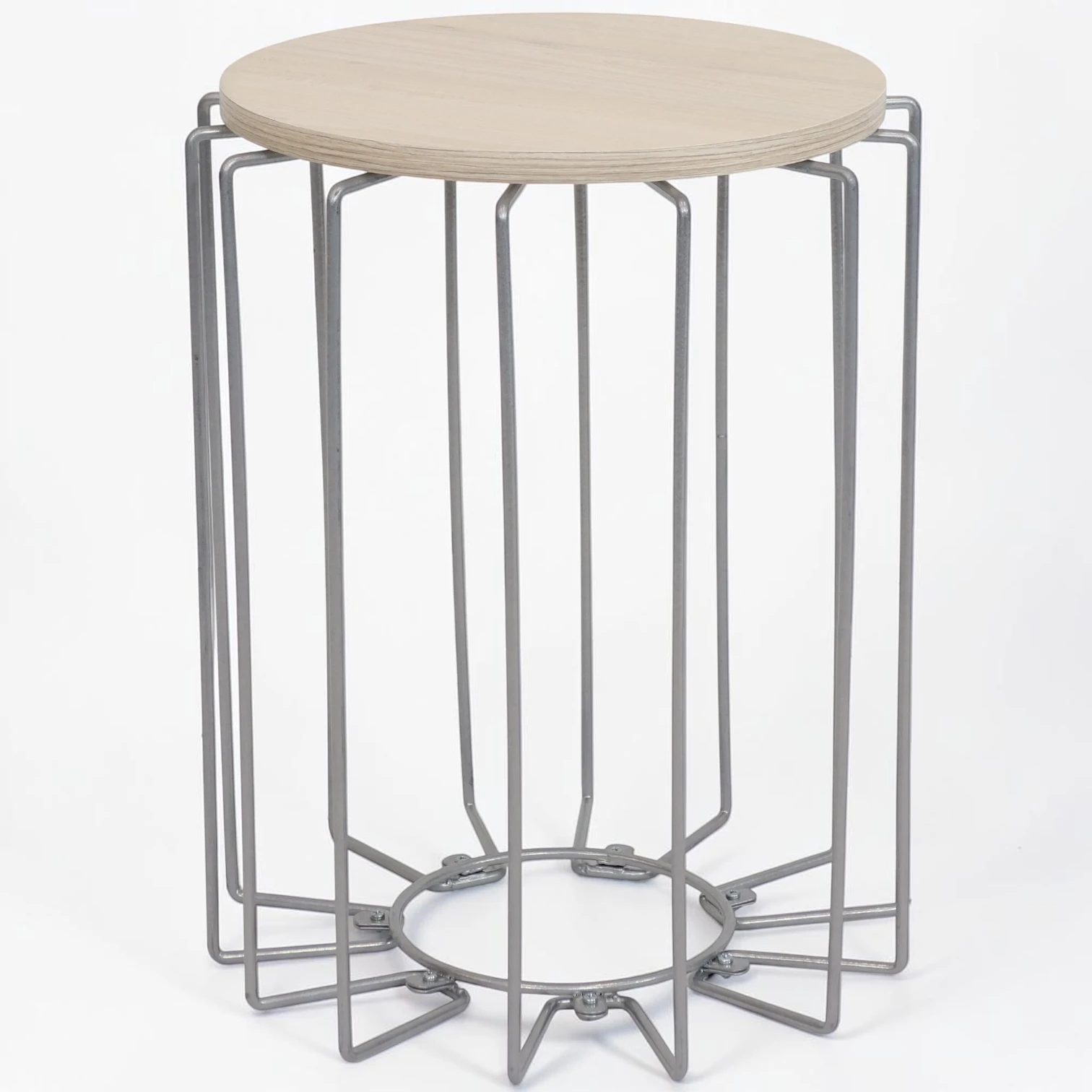 Homegardenorganizer Steel Wire End Table with Faux Woodgrain MDF Tabletop Round Side Table