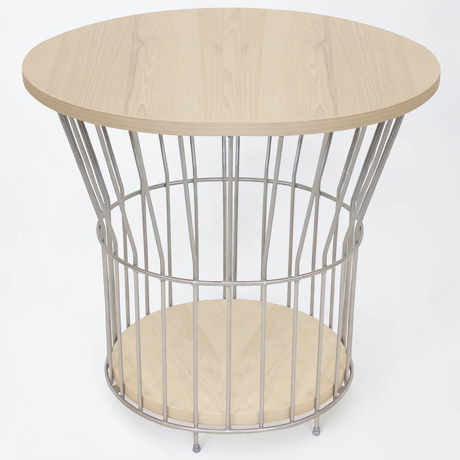 Homegardenorganizer Wire Pedestal End Table, MDF Pull-Open Tabletop, Cream, Modern Round Storage Side Table